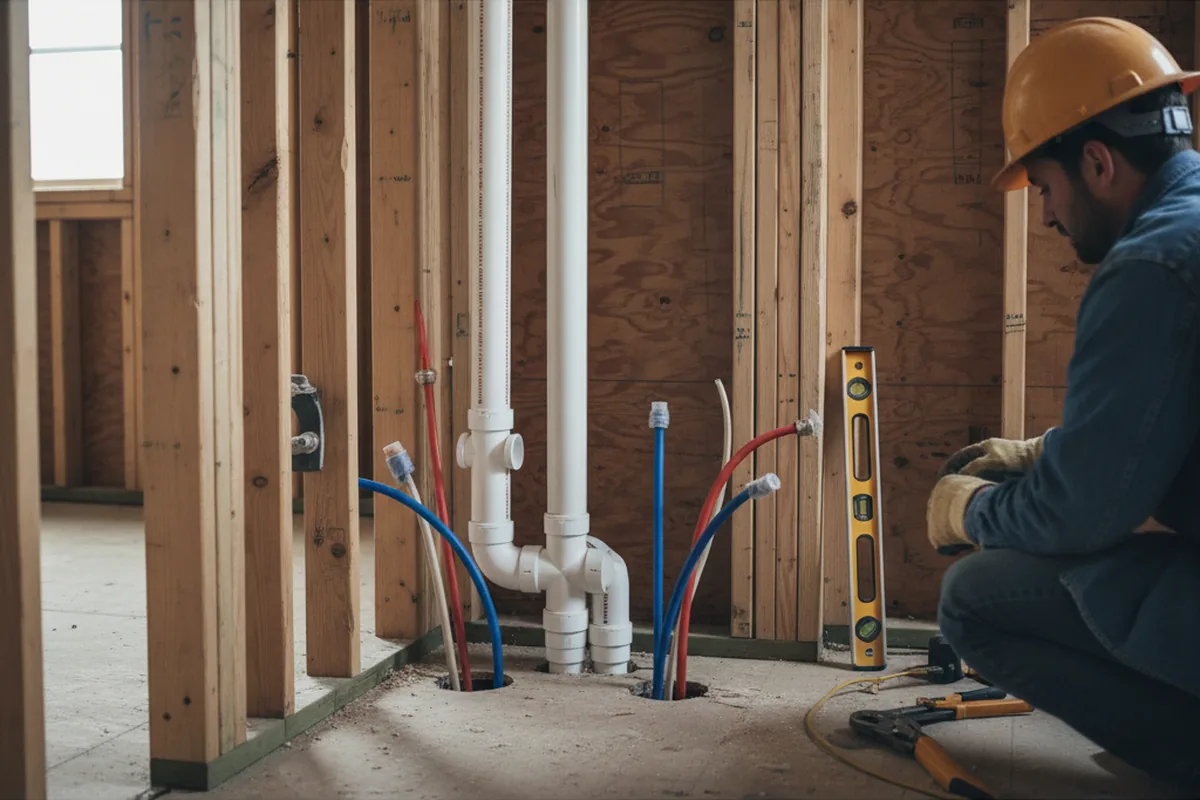 Drain and supply rough-in during Leak Detection in Camden Point